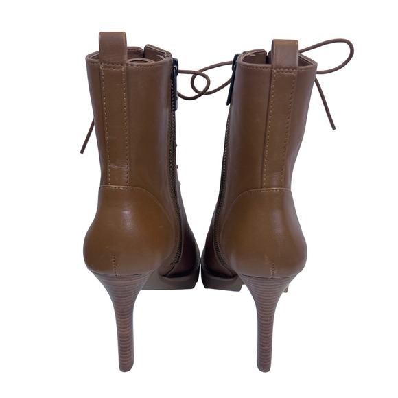 NWOB: Michael Kors 8.5M Brown Leather Lace Up Heeled Lug Sole Ankle Boots (B577) - Picture 6 of 9